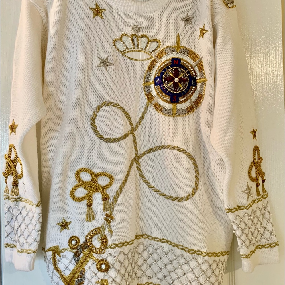 Cruise Wear! Sailing Sweater! Nautical Beaded Sweater